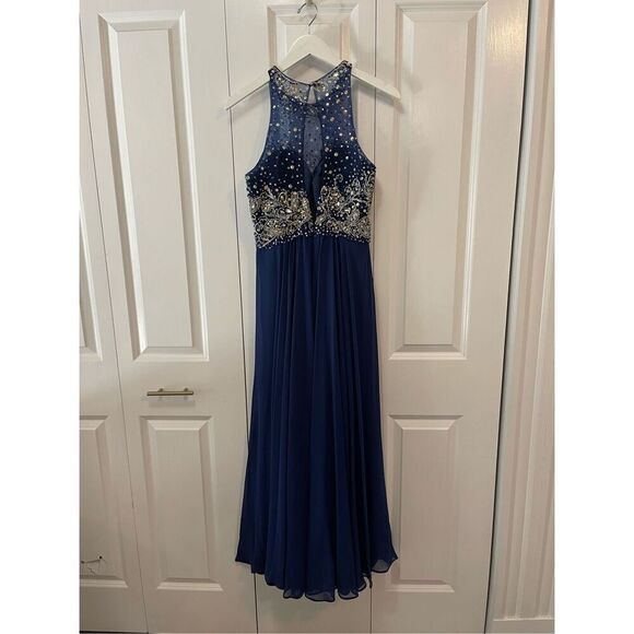 Faviana Glamour navy beaded gown Labeled Size 12 but altered - Picture 3 of 12